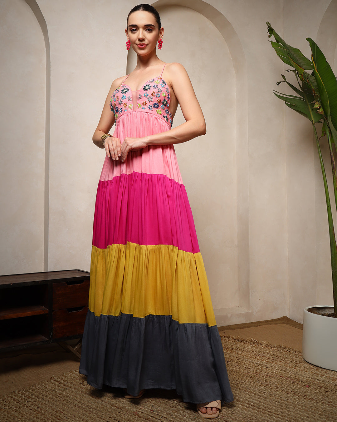 Sunset Bloom Tiered Maxi Dress