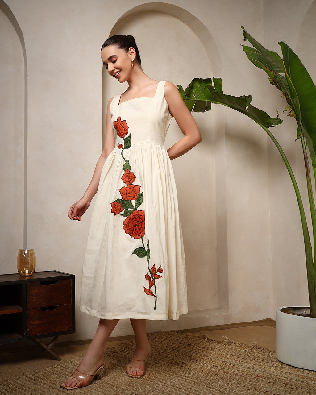 Ivory Bloom Handcrafted Midi Dress