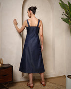 Indigo Wave Denim Midi Dress
