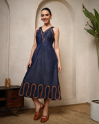 Indigo Wave Denim Midi Dress