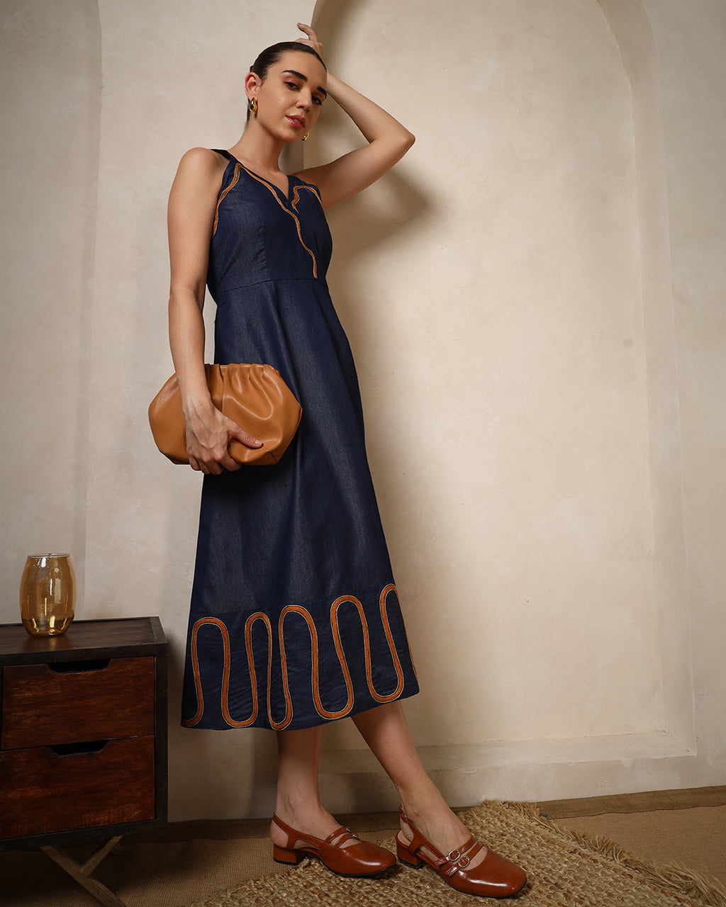 Indigo Wave Denim Midi Dress