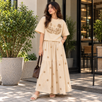 Women’s Beige Embroidered Crop Top & Flared Skirt Co-ord Set