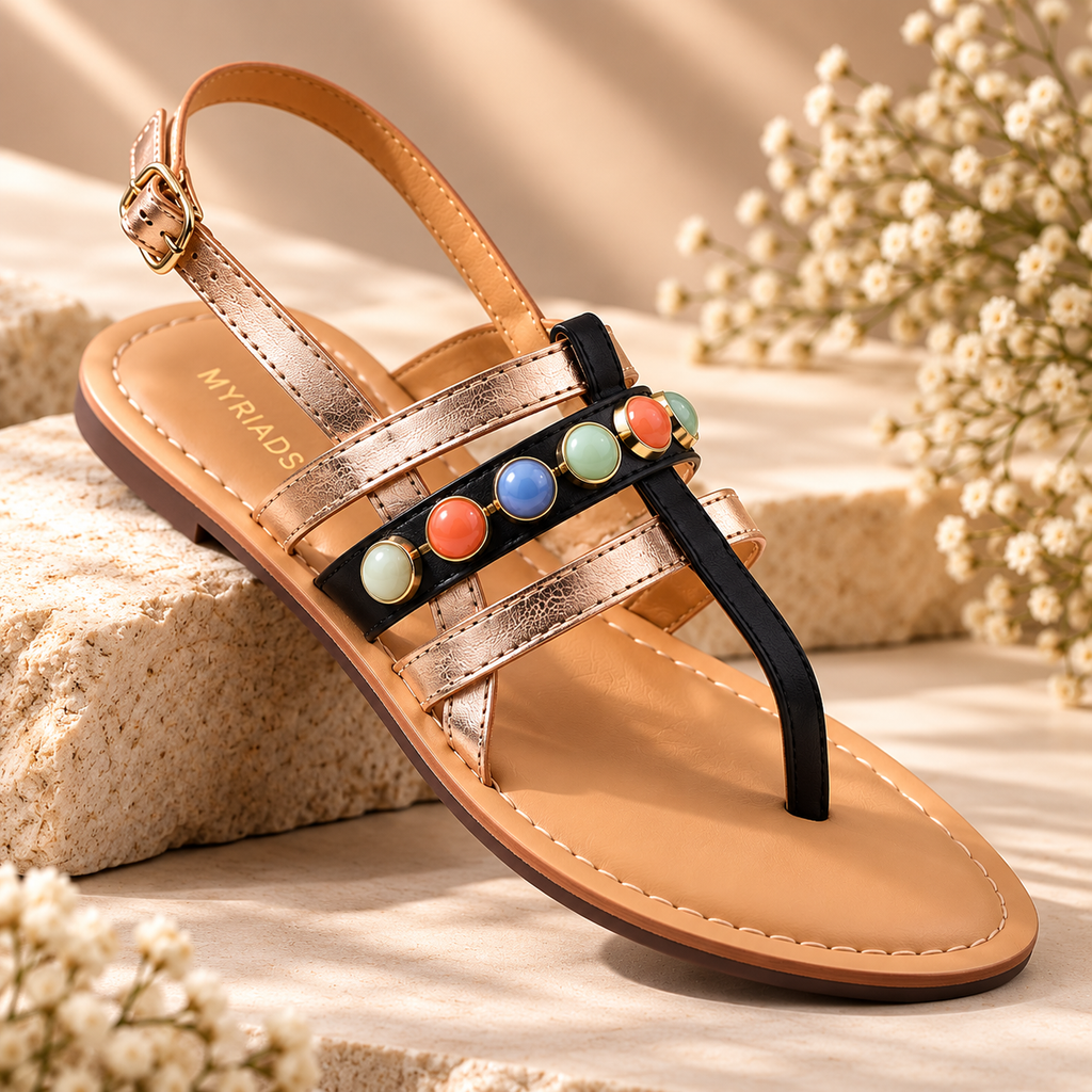 MYRIADS Women’s Embellished Flat Sandals