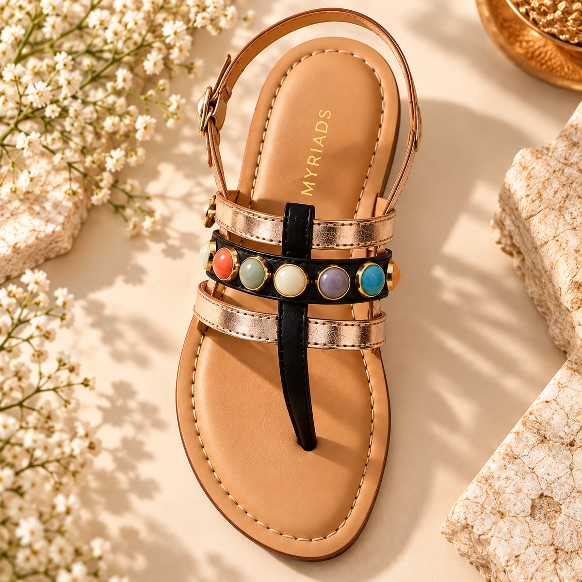 MYRIADS Women’s Embellished Flat Sandals