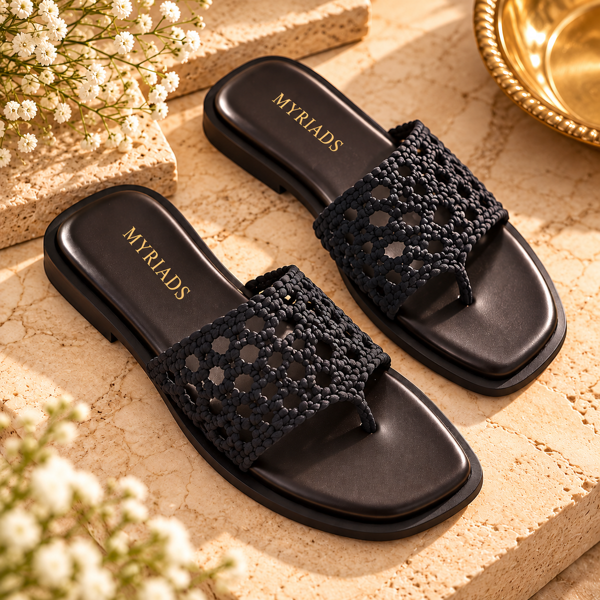 Black Woven Flat Slipper