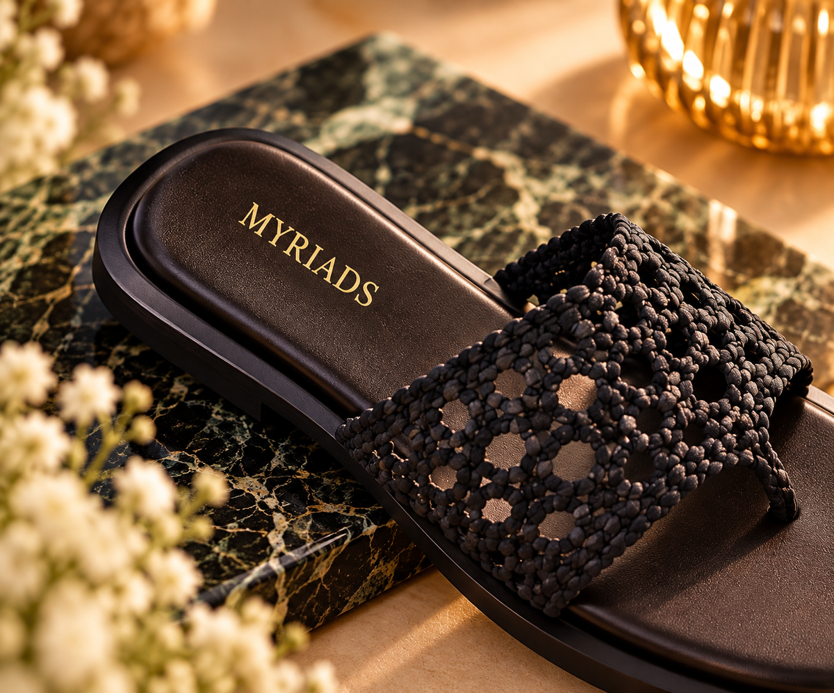 Black Woven Flat Slipper