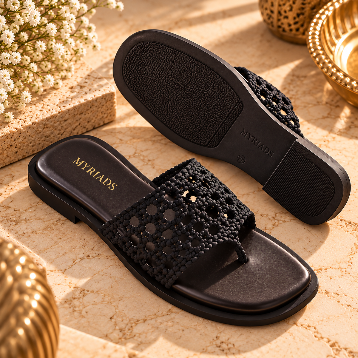 Black Woven Flat Slipper