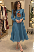 Myriads Teal Embroidered Dress