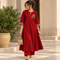 Myriads Maroon Embroidered Flared Kurta Set