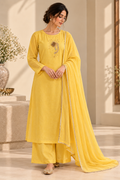 Myriads Sunshine Yellow Embroidered Suit Set