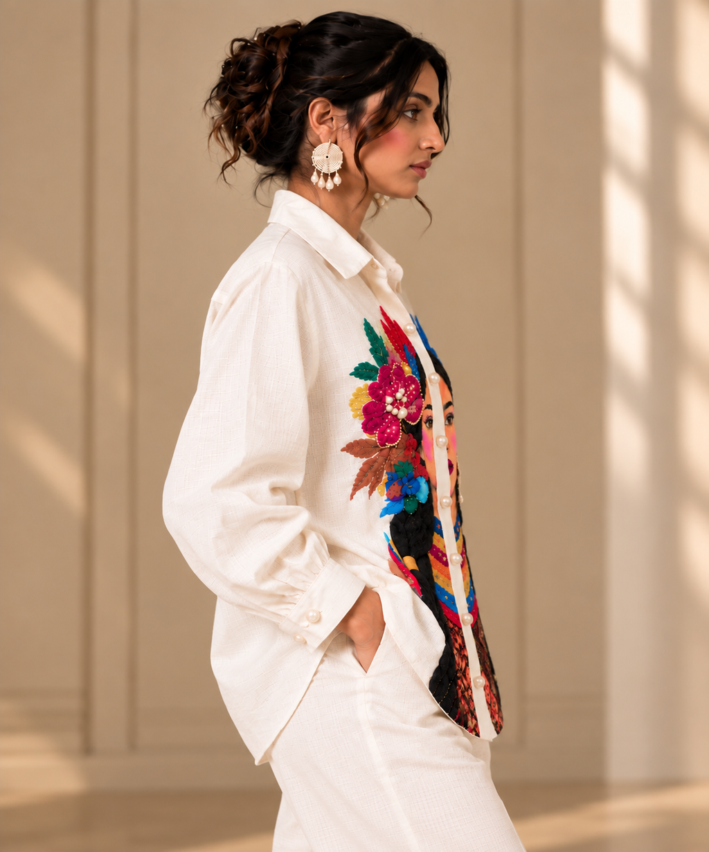 Pearl Portrait Embroidered Ivory Co-Ord Set