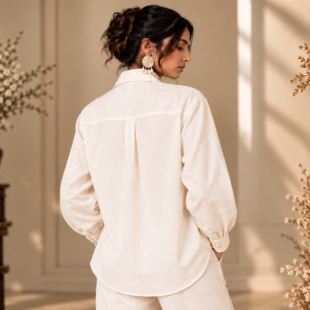 Pearl Portrait Embroidered Ivory Co-Ord Set