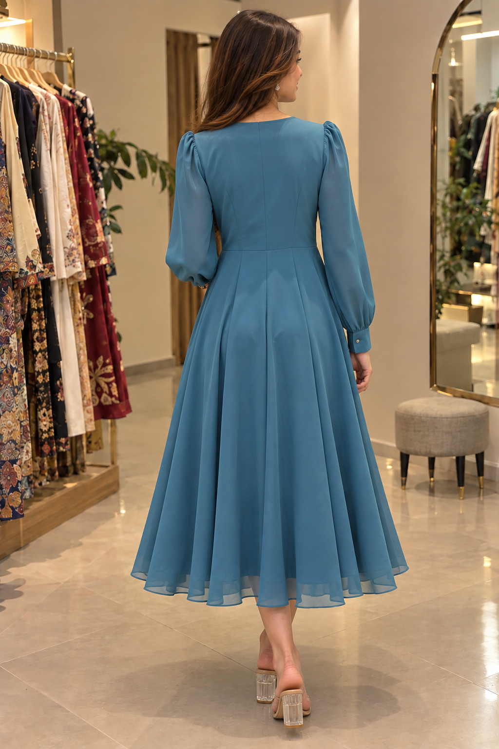 Myriads Teal Embroidered Dress