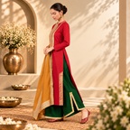 Women's Embroidered Red Kurta Set with Dupatta
