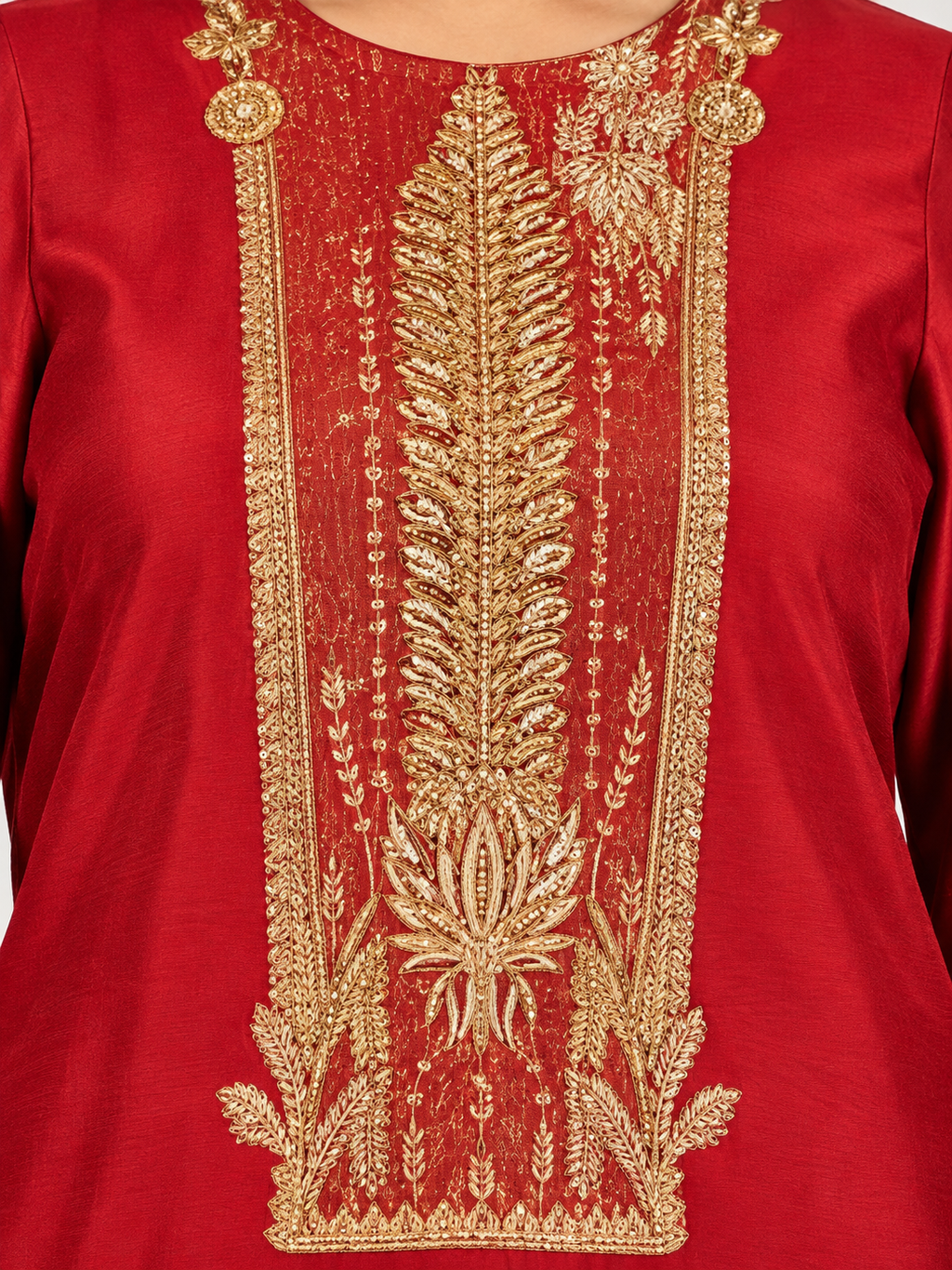 Women's Embroidered Red Kurta Set with Dupatta