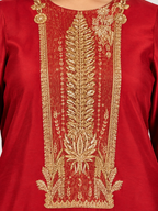Women's Embroidered Red Kurta Set with Dupatta