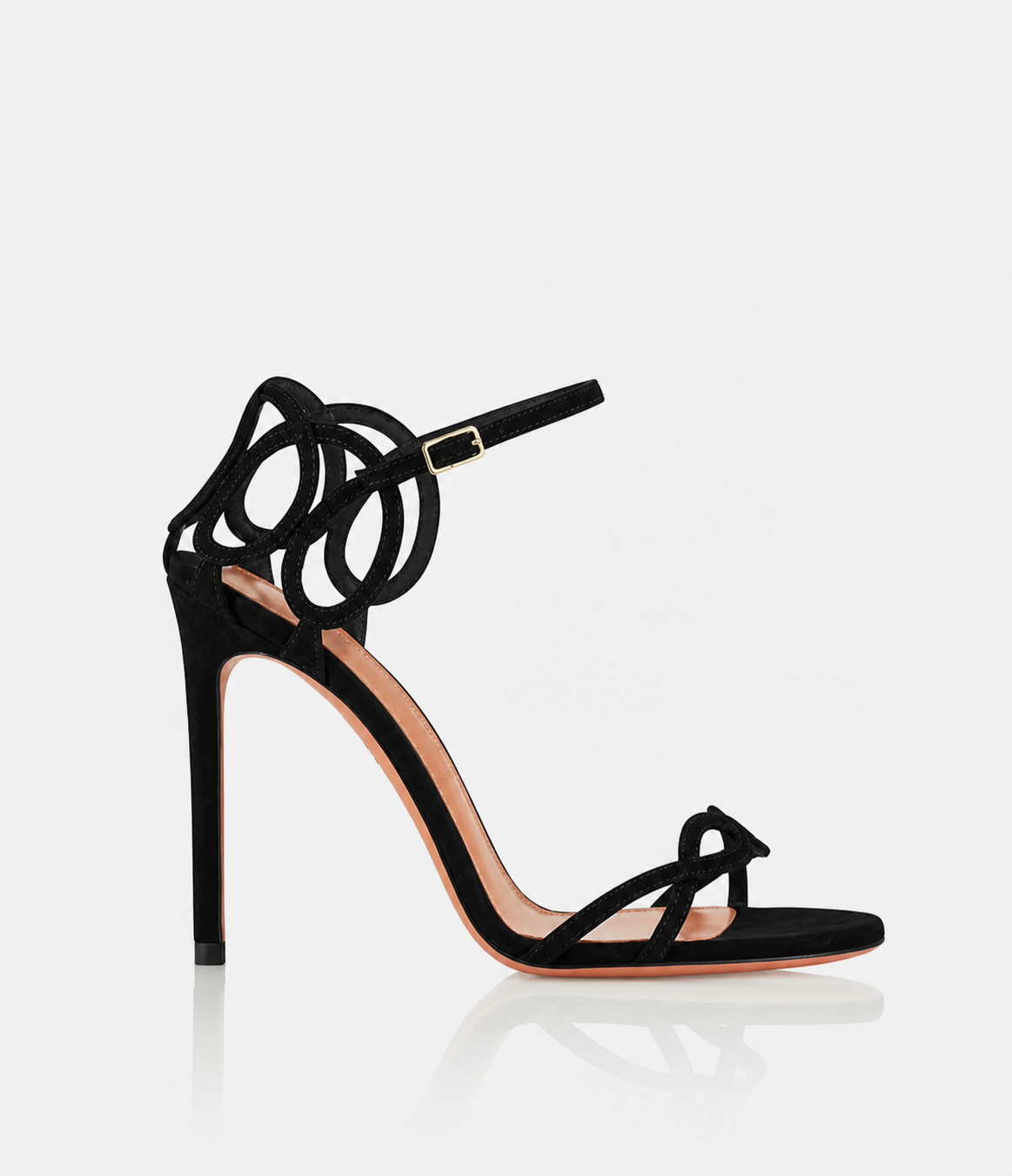 Black Suede Loop Heeled Sandals