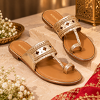 Elegant Golden Ethnic Flat Sandals