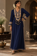 Royal Navy Blue Gold Embroidered Ethnic Gown