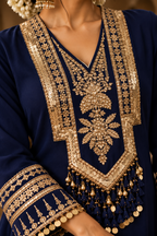 Royal Navy Blue Gold Embroidered Ethnic Gown
