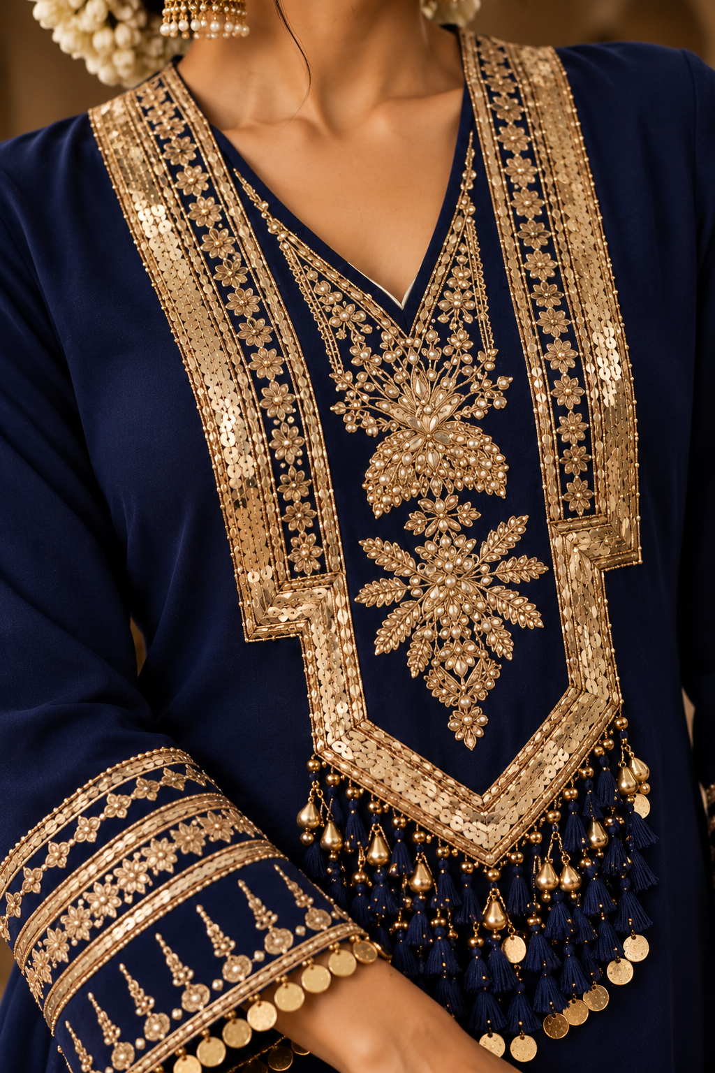 Royal Navy Blue Gold Embroidered Ethnic Gown