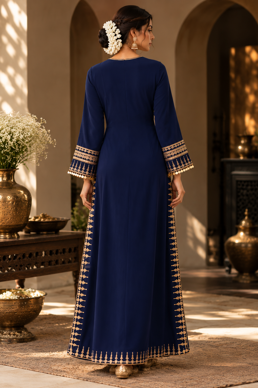 Royal Navy Blue Gold Embroidered Ethnic Gown