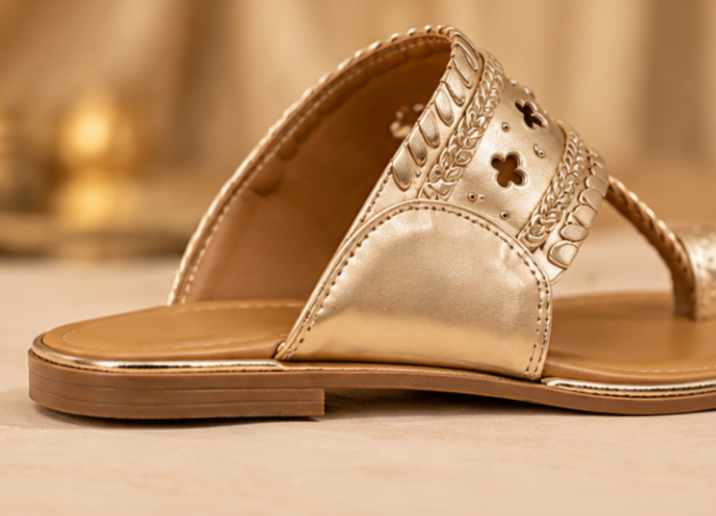 Elegant Golden Ethnic Flat Sandals