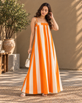 Orange & Ivory Striped Sleeveless Maxi Dress