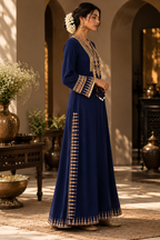 Royal Navy Blue Gold Embroidered Ethnic Gown