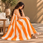 Orange & Ivory Striped Sleeveless Maxi Dress