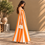 Orange & Ivory Striped Sleeveless Maxi Dress