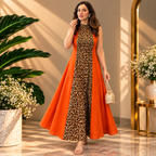 Leopard Elegance Flared Maxi Dress