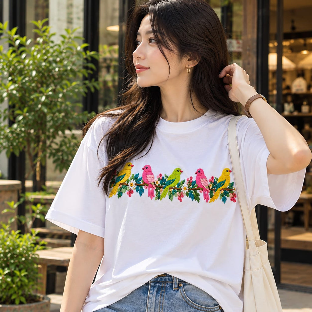 Myriads Bird Embroidery T-Shirt