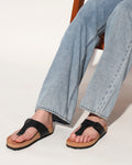 Women’s Black Buckle Strap Cork Flat Sandals