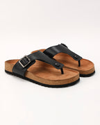 Women’s Black Buckle Strap Cork Flat Sandals