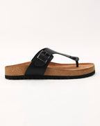 Women’s Black Buckle Strap Cork Flat Sandals