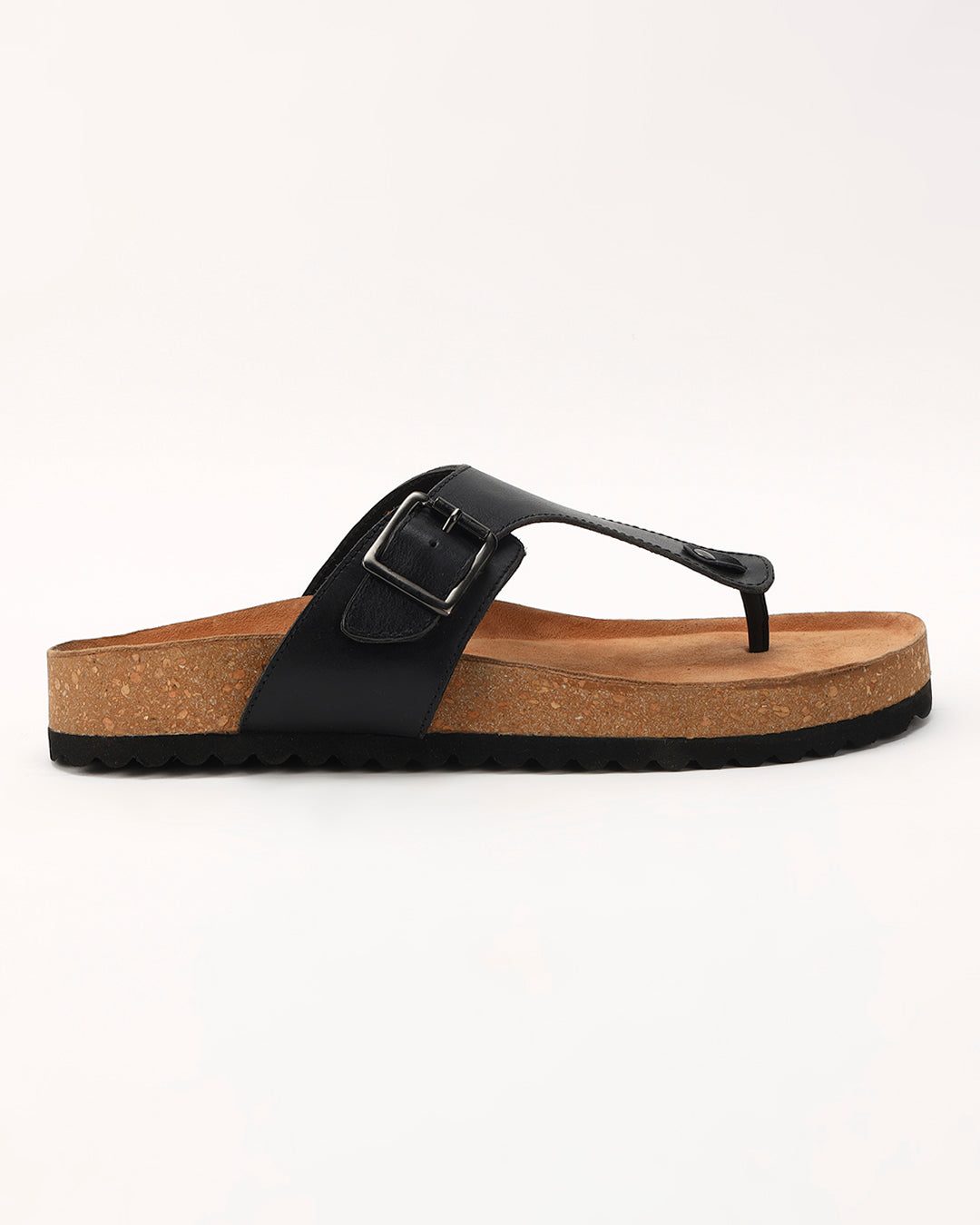 Women’s Black Buckle Strap Cork Flat Sandals