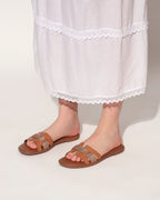 Elegant Embellished Flat Sandals – Tan Brown