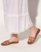 Elegant Embellished Flat Sandals – Tan Brown