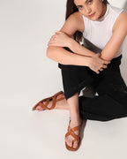 MYRIADS – Tan Brown Cross-Strap Flat Sandals
