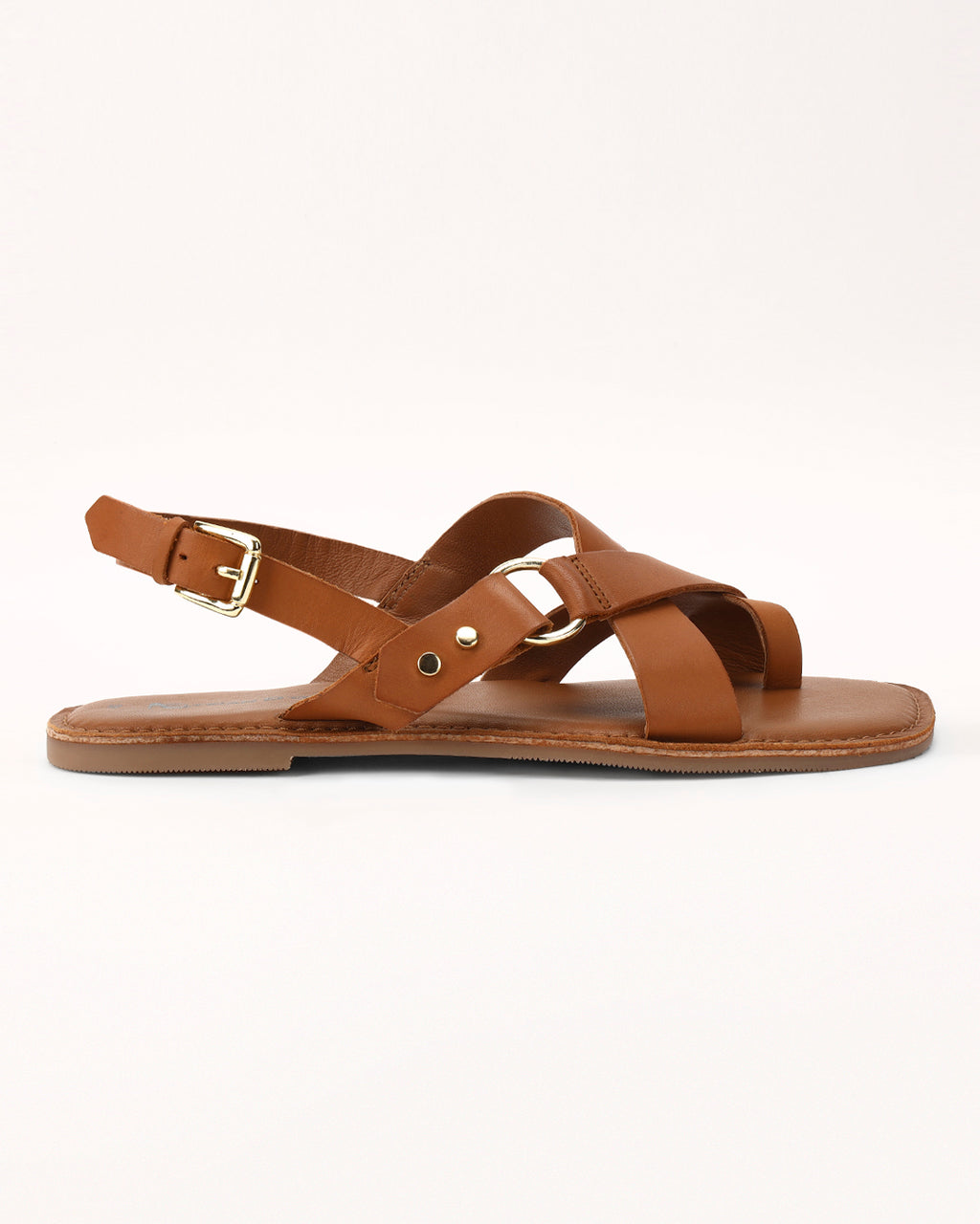 MYRIADS – Tan Brown Cross-Strap Flat Sandals
