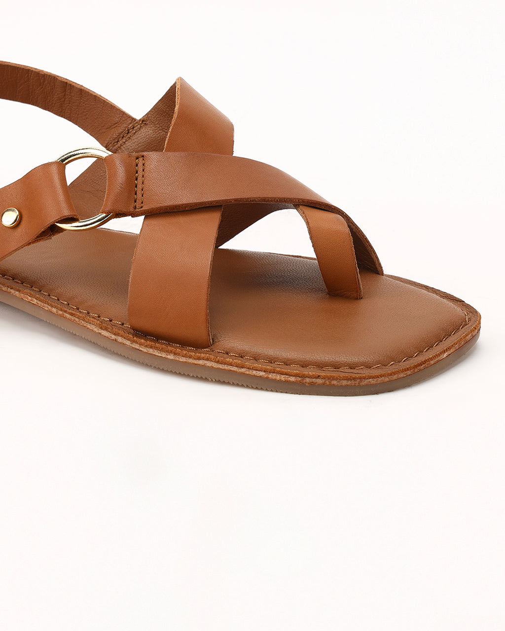 MYRIADS – Tan Brown Cross-Strap Flat Sandals