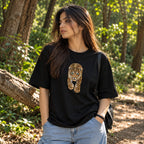 Black Leopard Graphic Oversized Embroidery T-Shirt