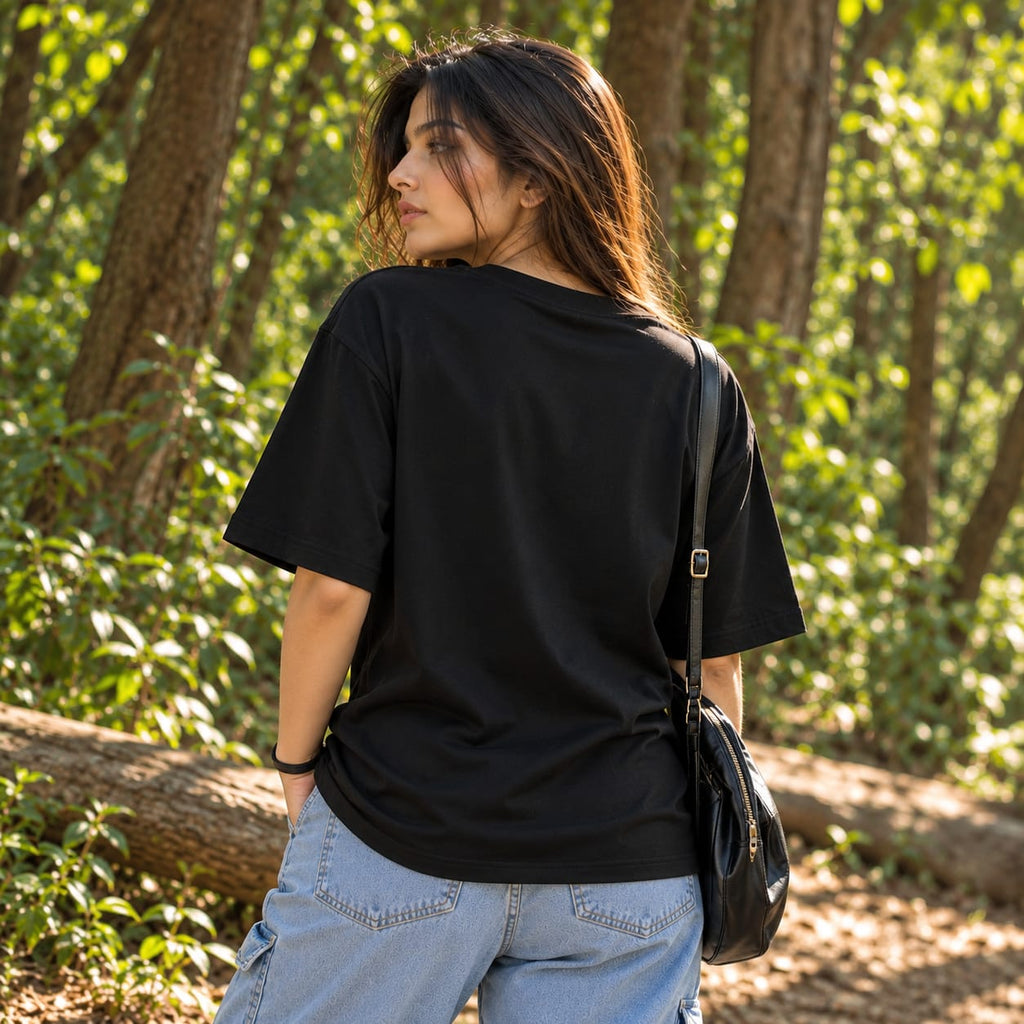 Black Leopard Graphic Oversized Embroidery T-Shirt
