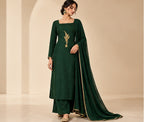 Myriads Emerald Botanical Embroidered Straight Suit Set